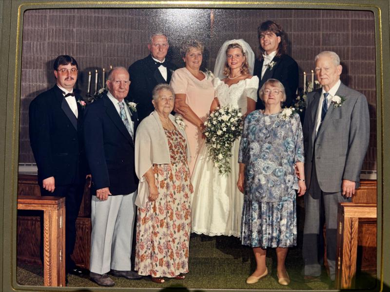 Christine and Adam with all of Christine's grandparents